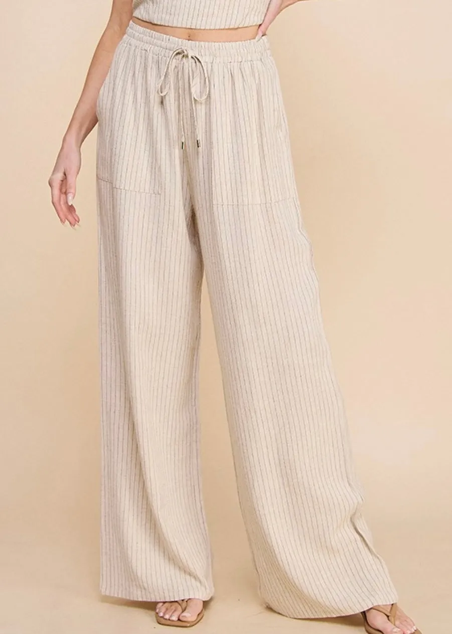 FINAL SALE - Sandy Beaches Striped Linen Pants - 2 Colors!