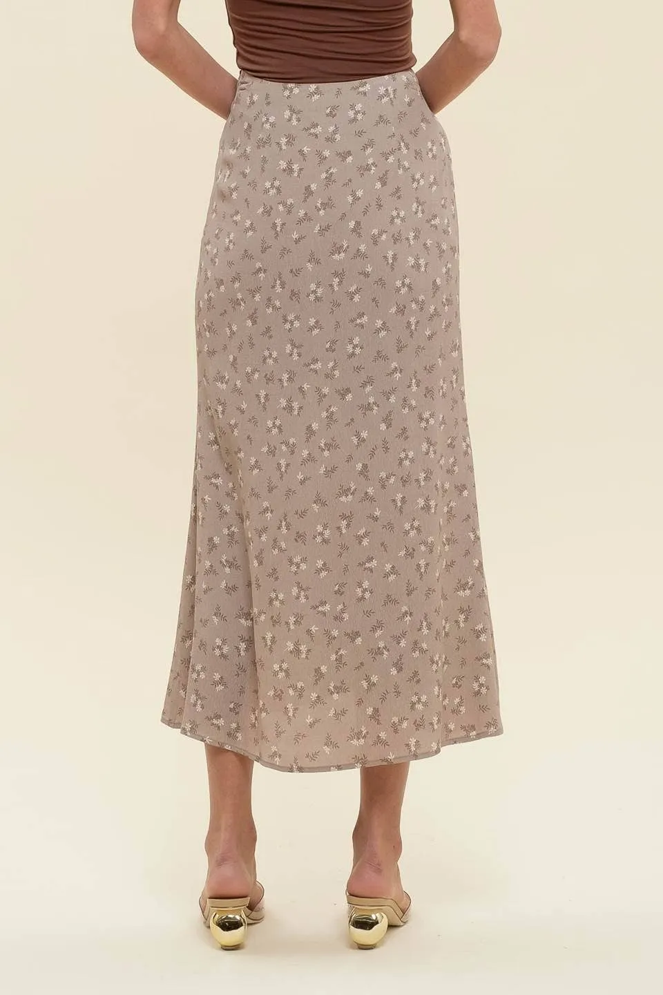 FLORAL BUTTON FRONT SPLIT HEM MIDI SKIRT