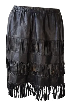 GUCCI Black Shredded Leather Tassel Hem Mini Skirt (IT 40)