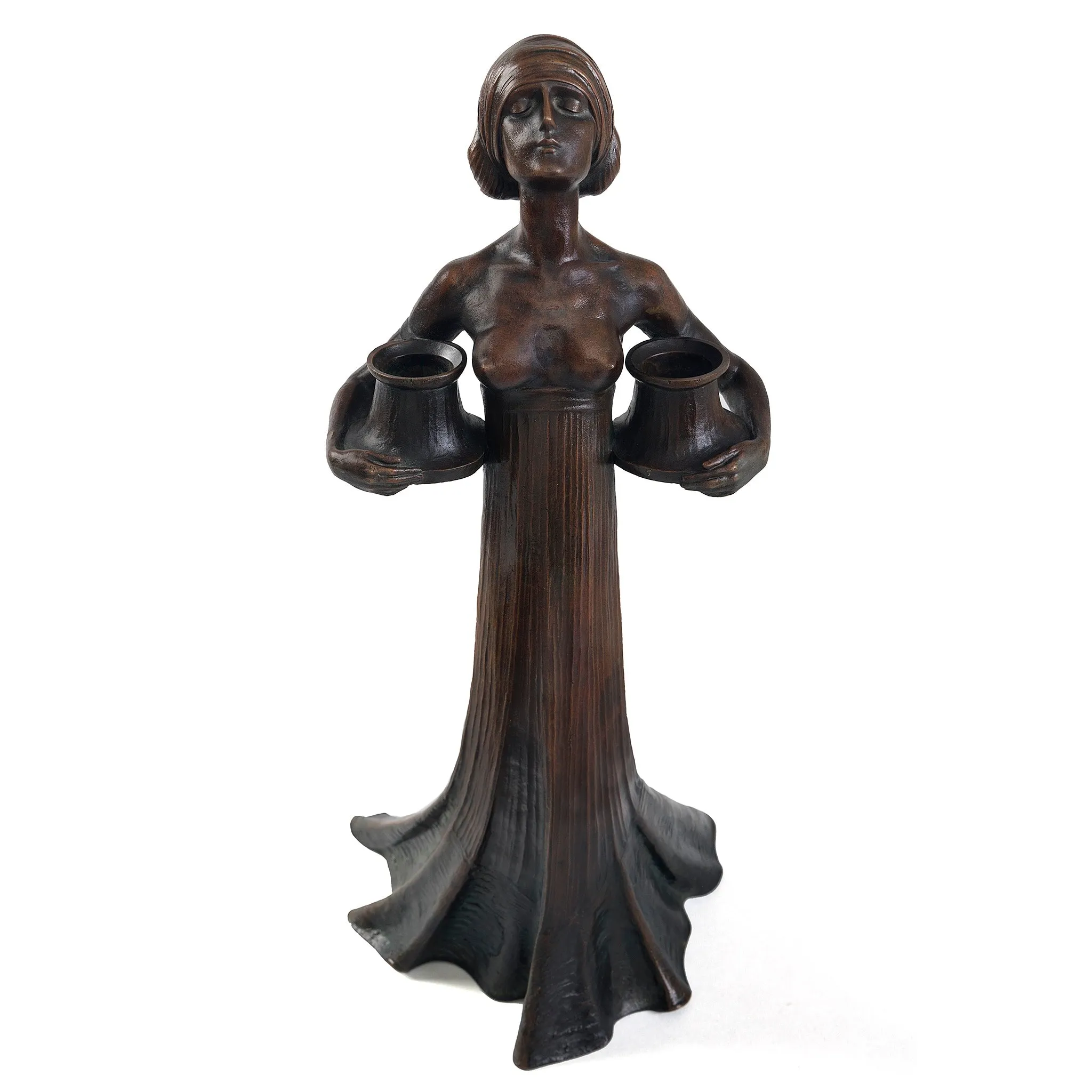 Gustav Gurschner Bronze Female Figure Candelabrum