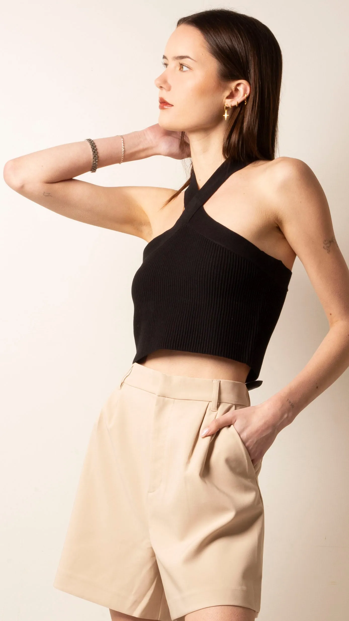 Halter Neck Crop - Black