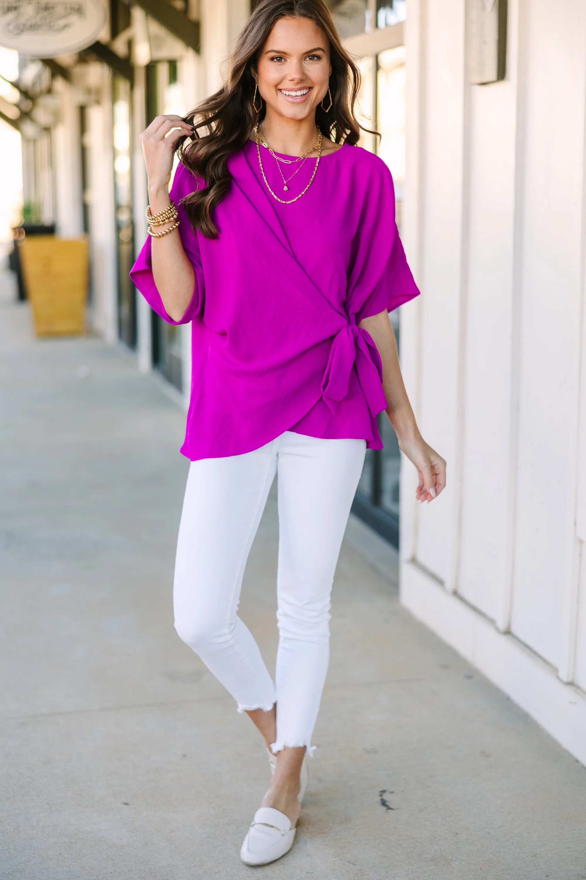 Happy Thoughts Magenta Pink Tied Blouse