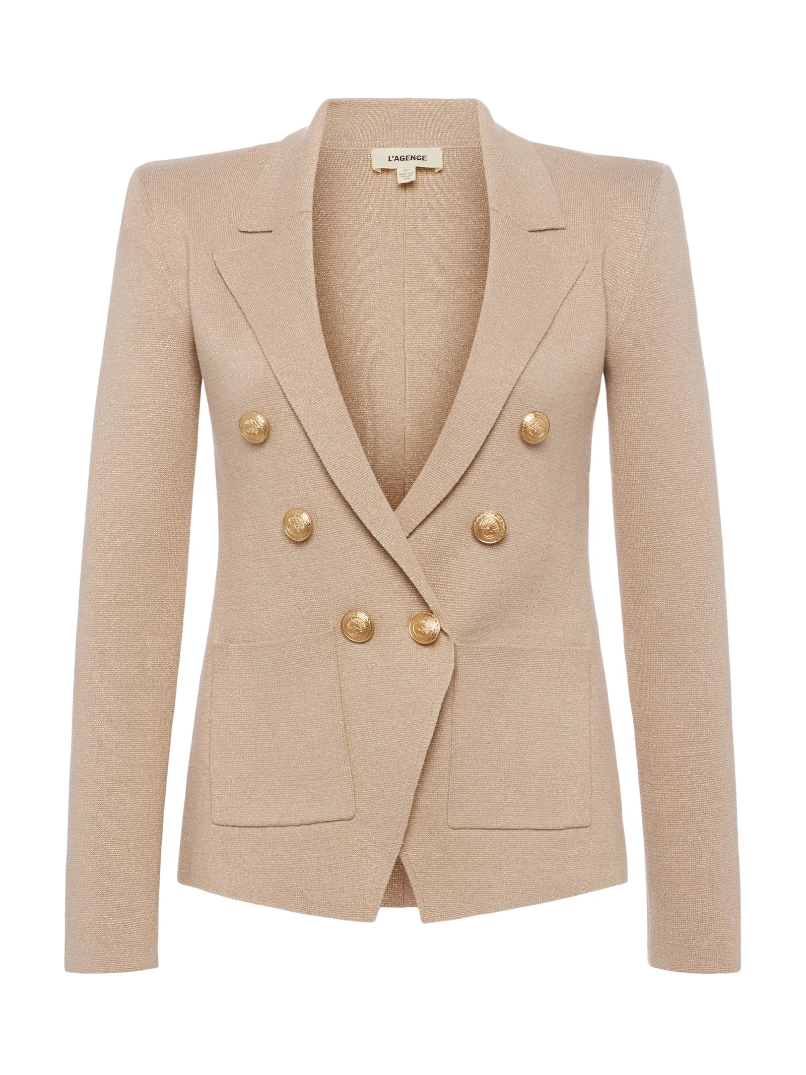 L'Agence Kenzie Metallic Knit Blazer in Pale Khaki