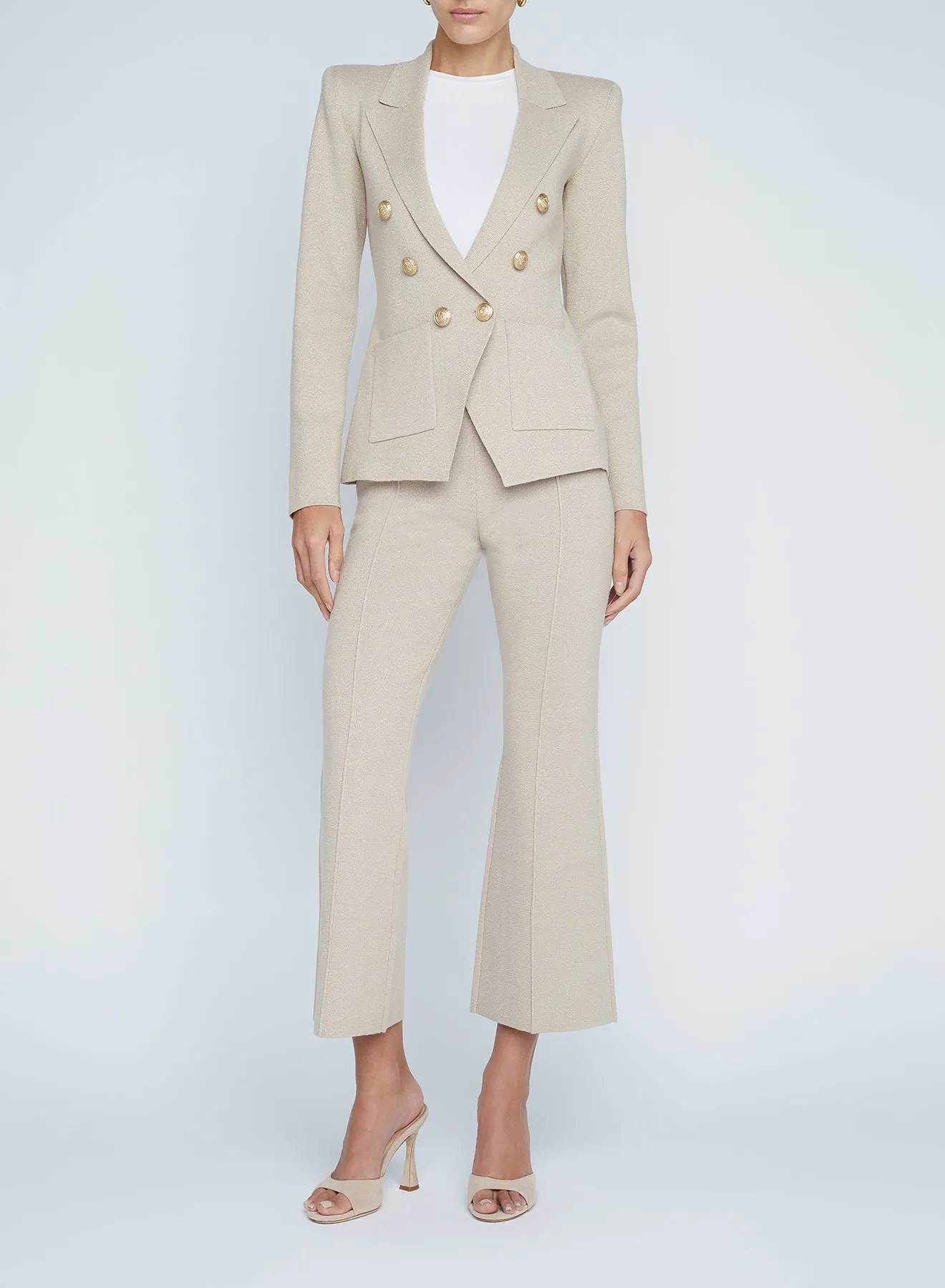 L'Agence Kenzie Metallic Knit Blazer in Pale Khaki