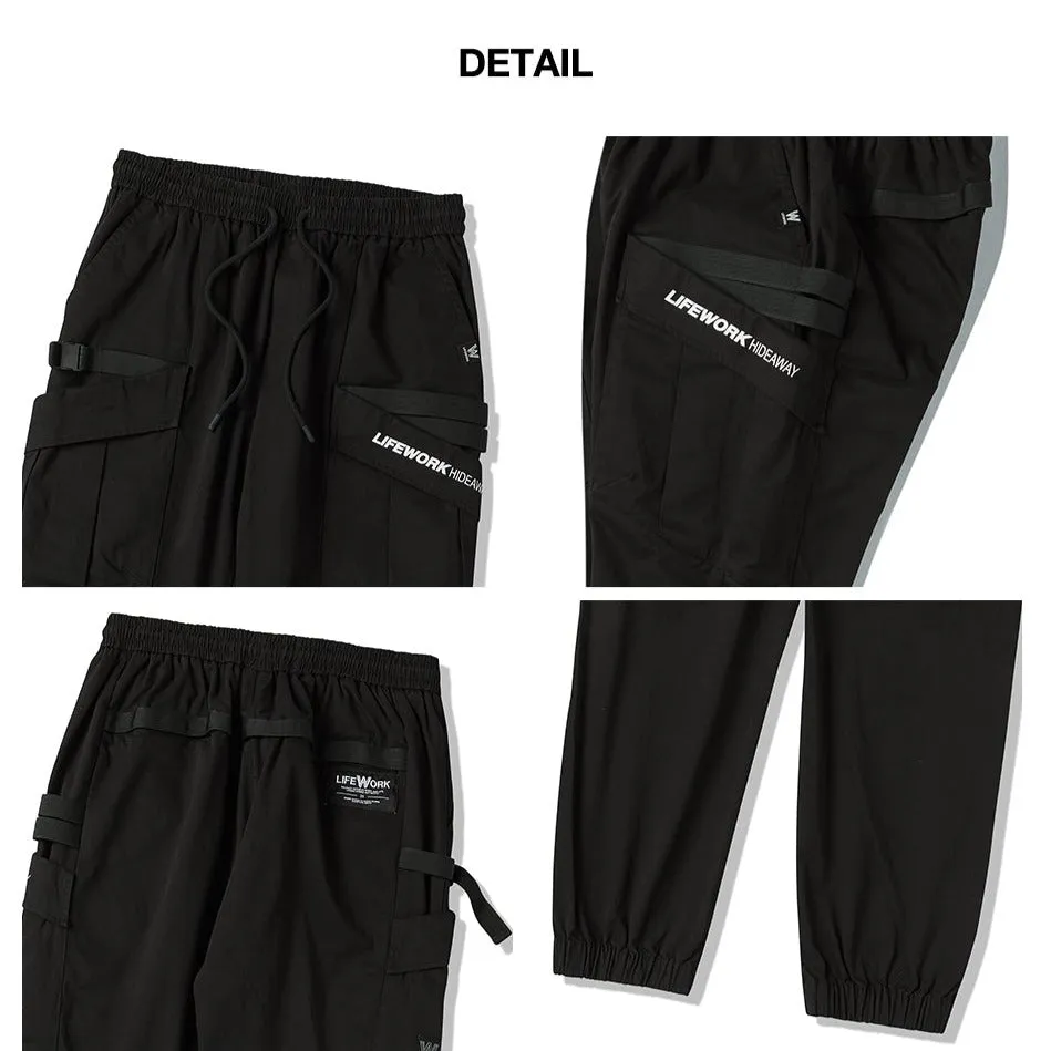 LifeWork Double Tape Cargo Cuffed Jogger Pants Black