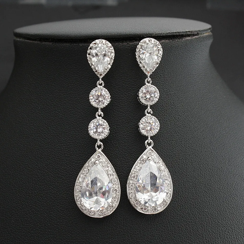 Long Bride Earrings Silver-Evana