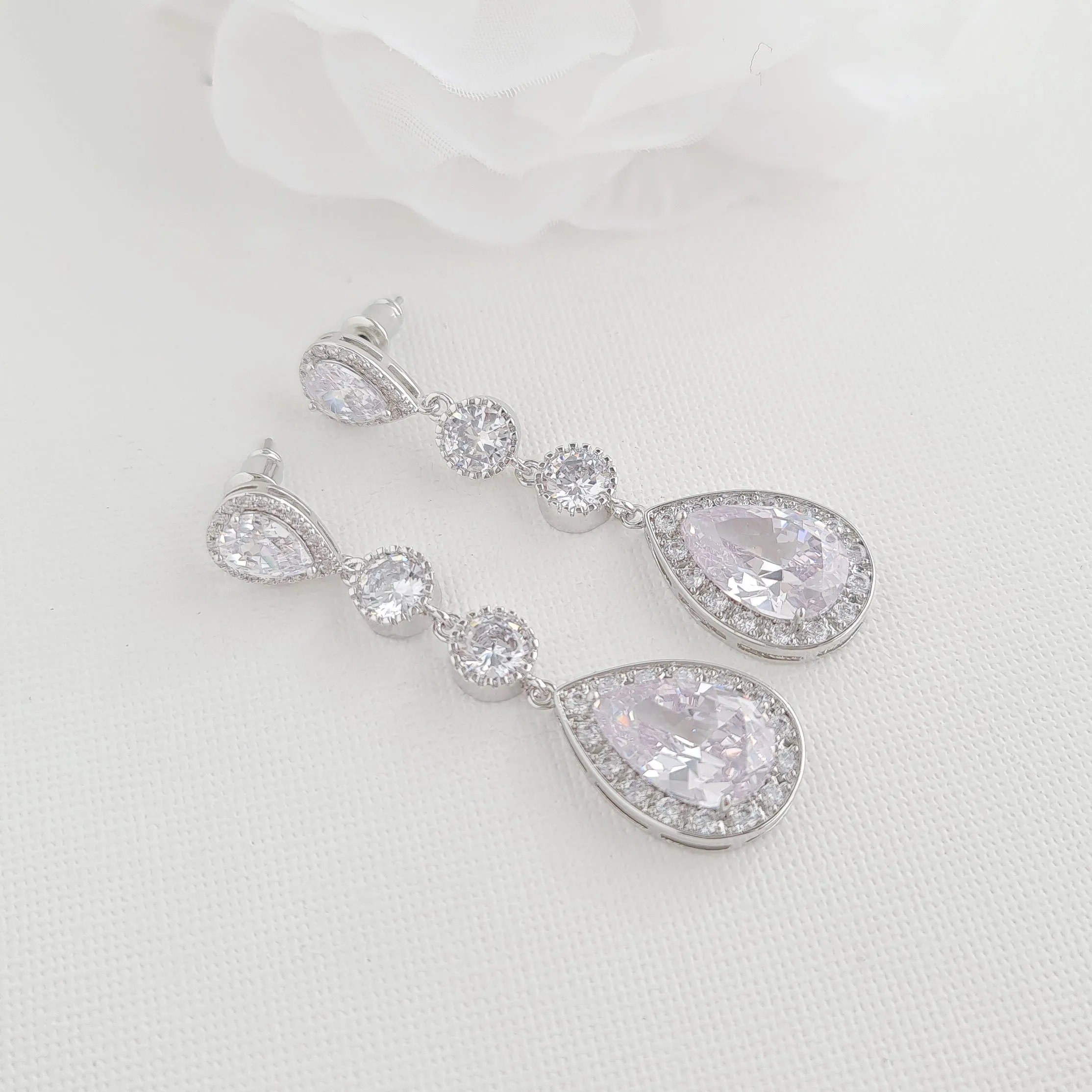 Long Bride Earrings Silver-Evana