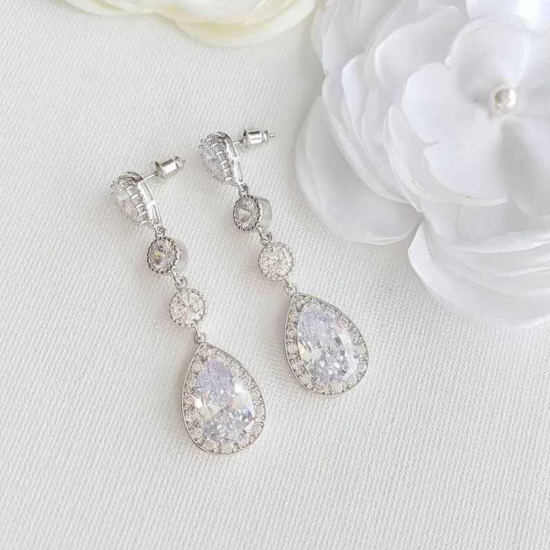 Long Bride Earrings Silver-Evana