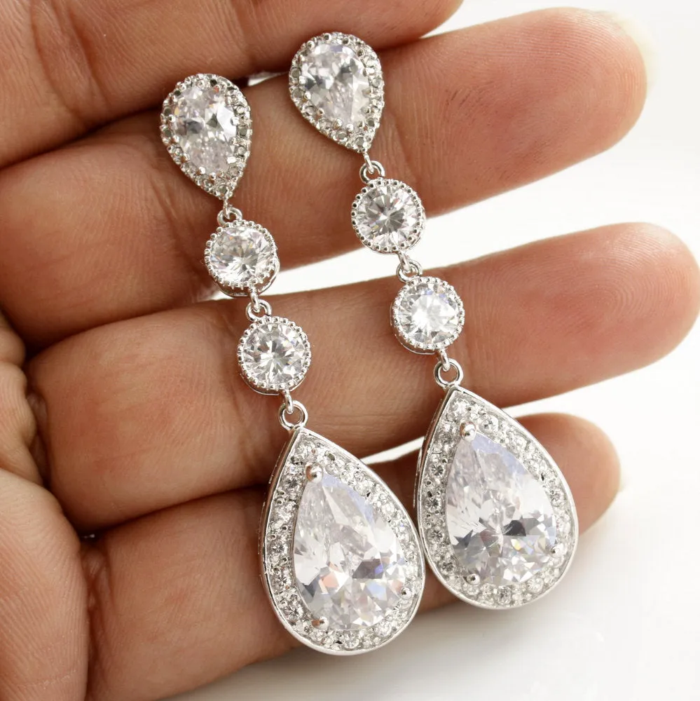 Long Bride Earrings Silver-Evana