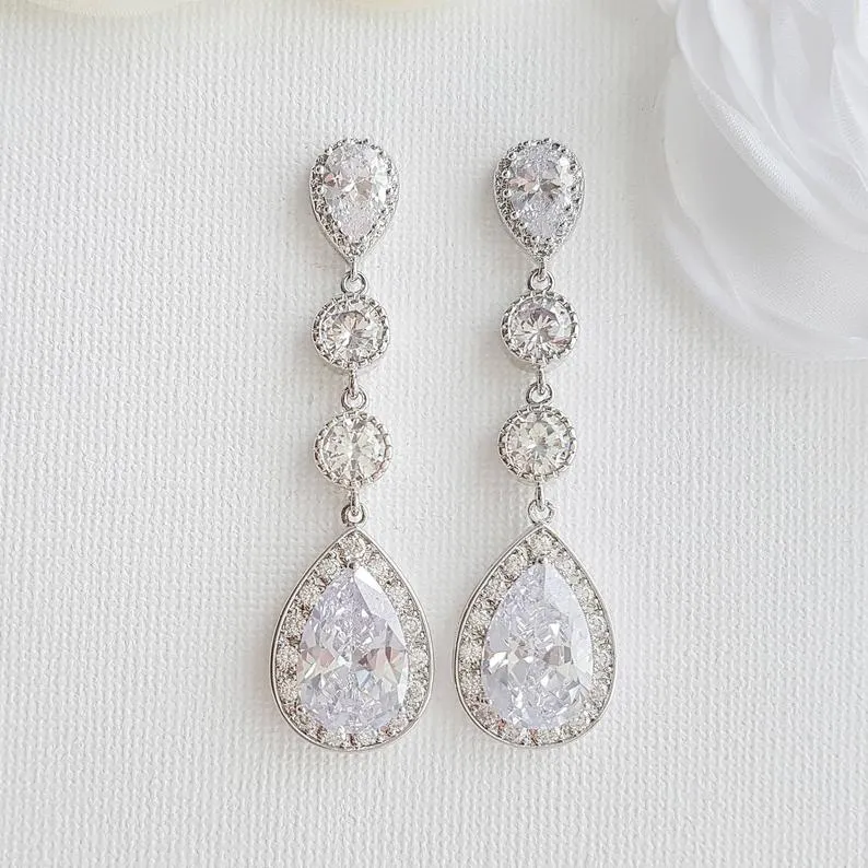 Long Bride Earrings Silver-Evana