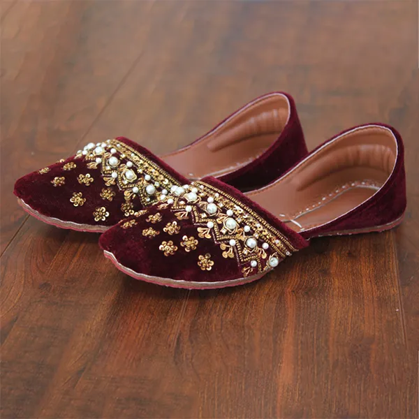 Maroon Fancy Velvet Khussa for women