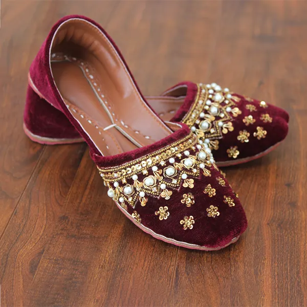 Maroon Fancy Velvet Khussa for women