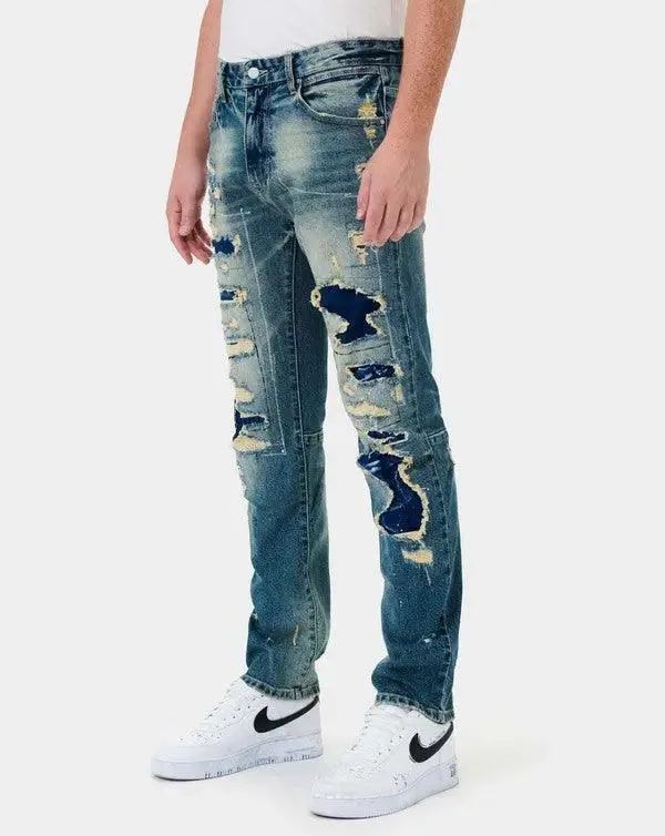 Men's Jeans Repair Straight Dark-stone