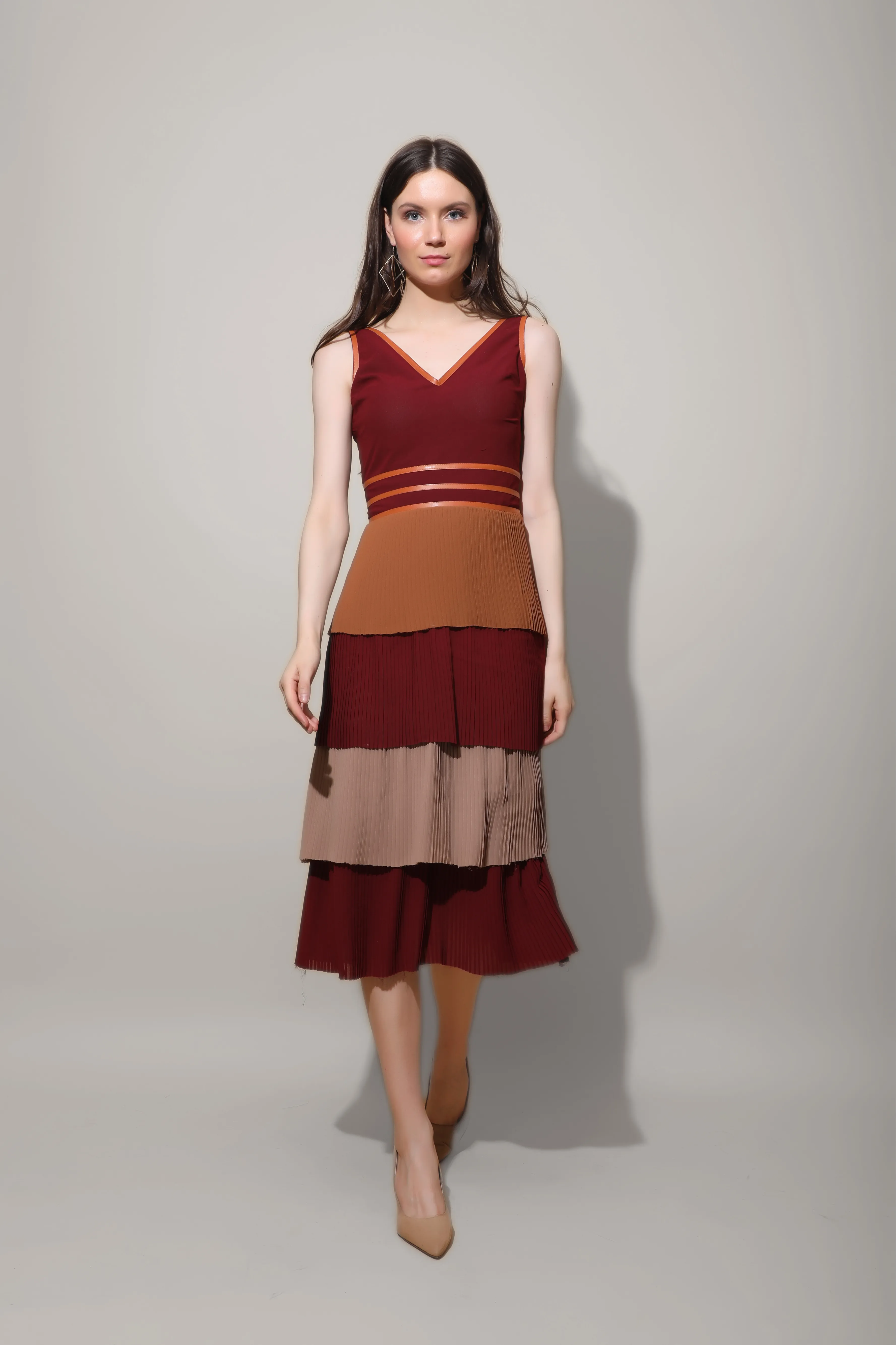 Multicolour Pleated Midi Dress