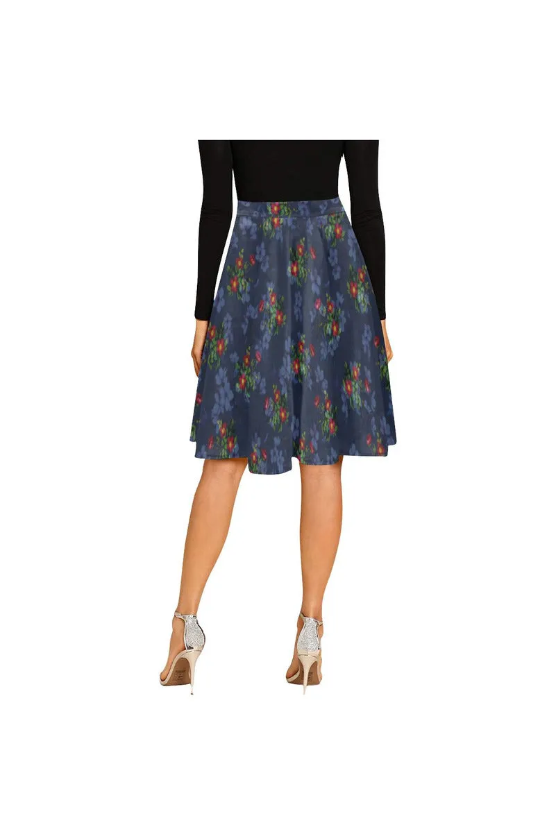 Navy Floral Melete Pleated Midi Skirt