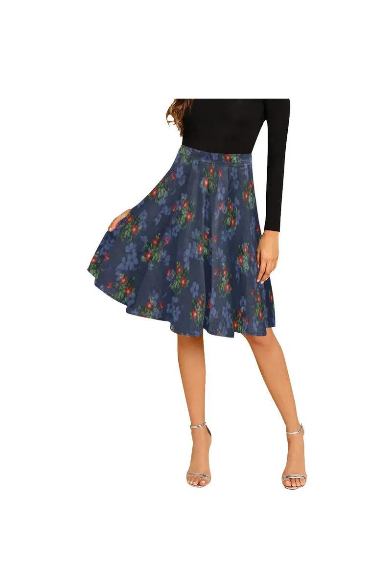 Navy Floral Melete Pleated Midi Skirt