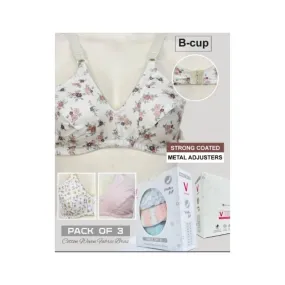 Pack of 3 Cotton bra for heavy breast floral print bra