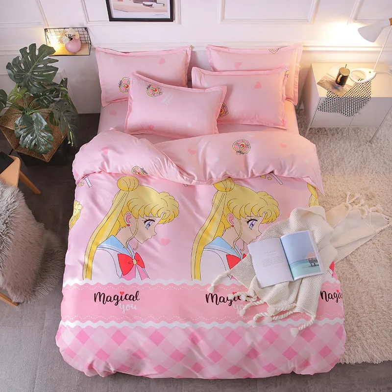 Pink Sailor Moon Bed Sheet 4 Pieces AD11857