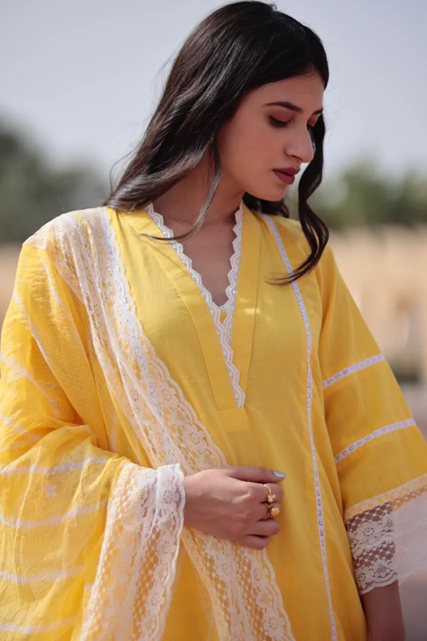 Piyu yellow cotton straight set