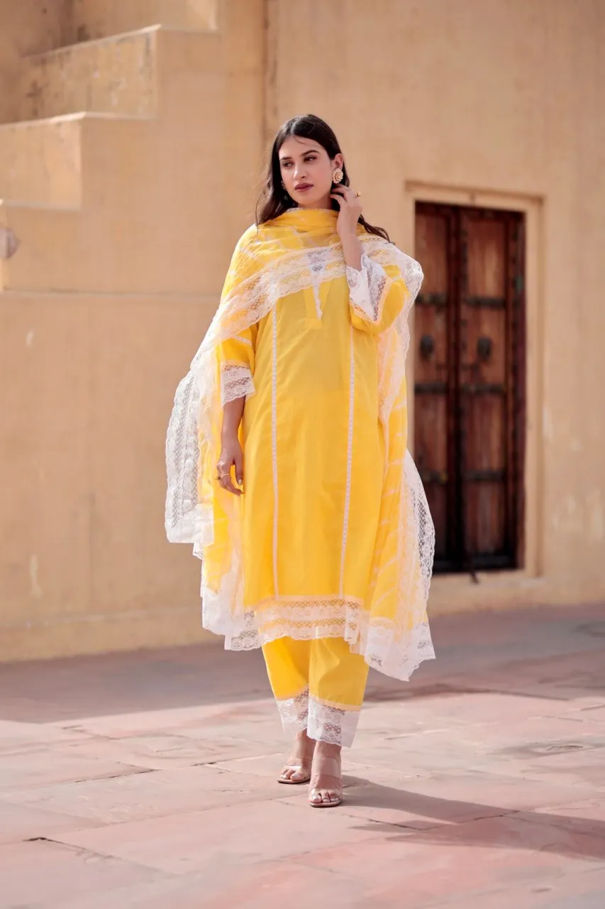 Piyu yellow cotton straight set