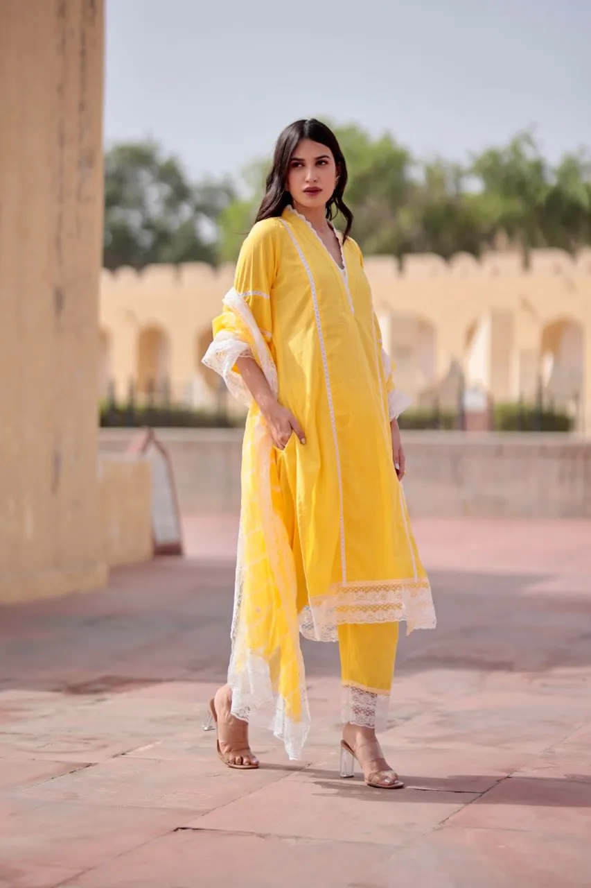 Piyu yellow cotton straight set