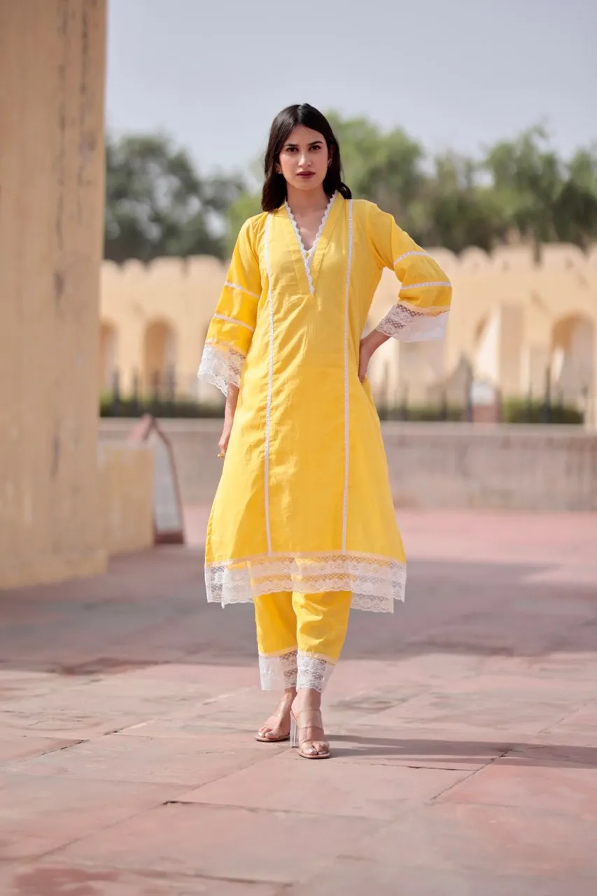 Piyu yellow cotton straight set