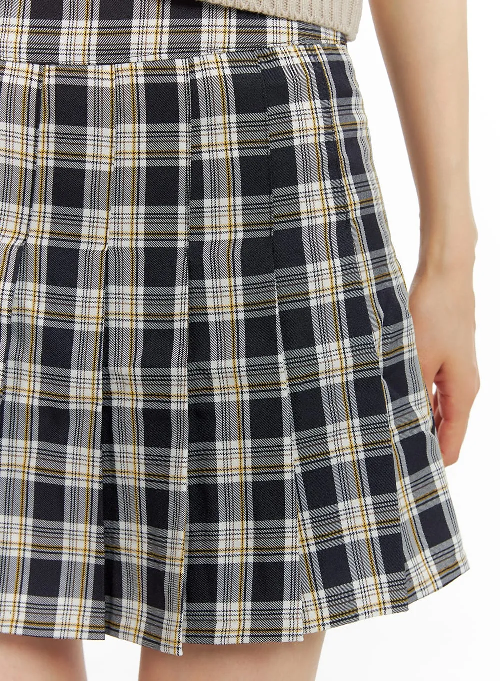 Pleated Check Mini Skirt OM420