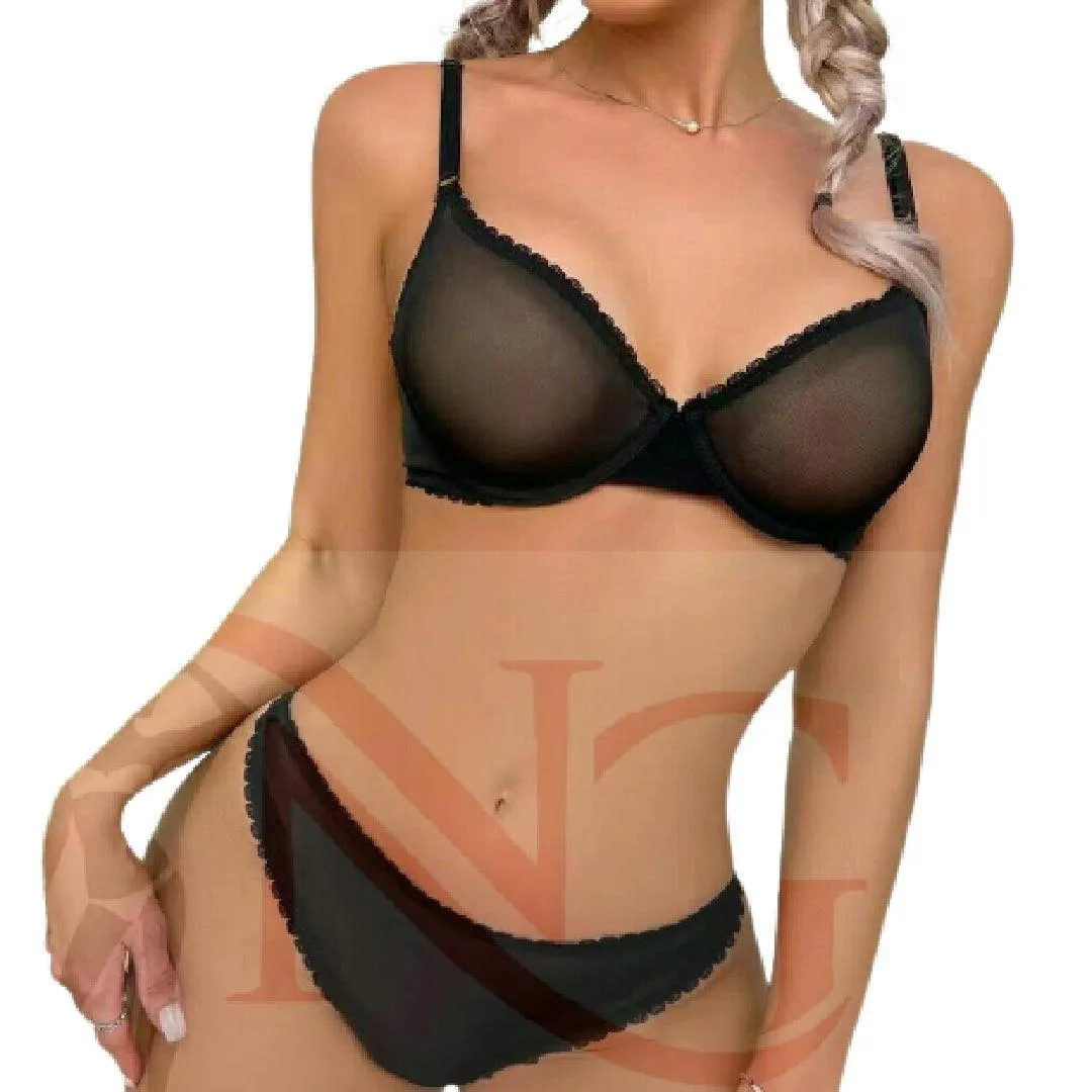 Push Up Bra & Panty Set  Ultra Thin cup Ldies Underwear Bra sexy Lace Transparent Ring Bra Panty