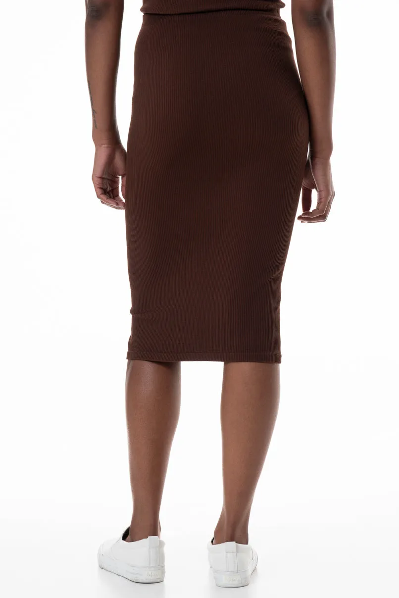 Ribbed Bodycon Skirt _ 145597 _ Brown