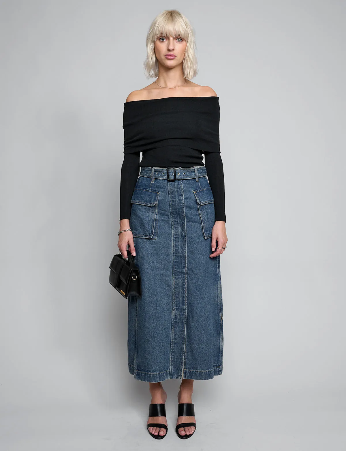 Rochelle Long belted Cargo Denim Skirt