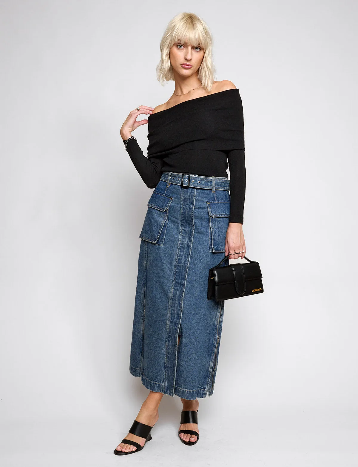 Rochelle Long belted Cargo Denim Skirt