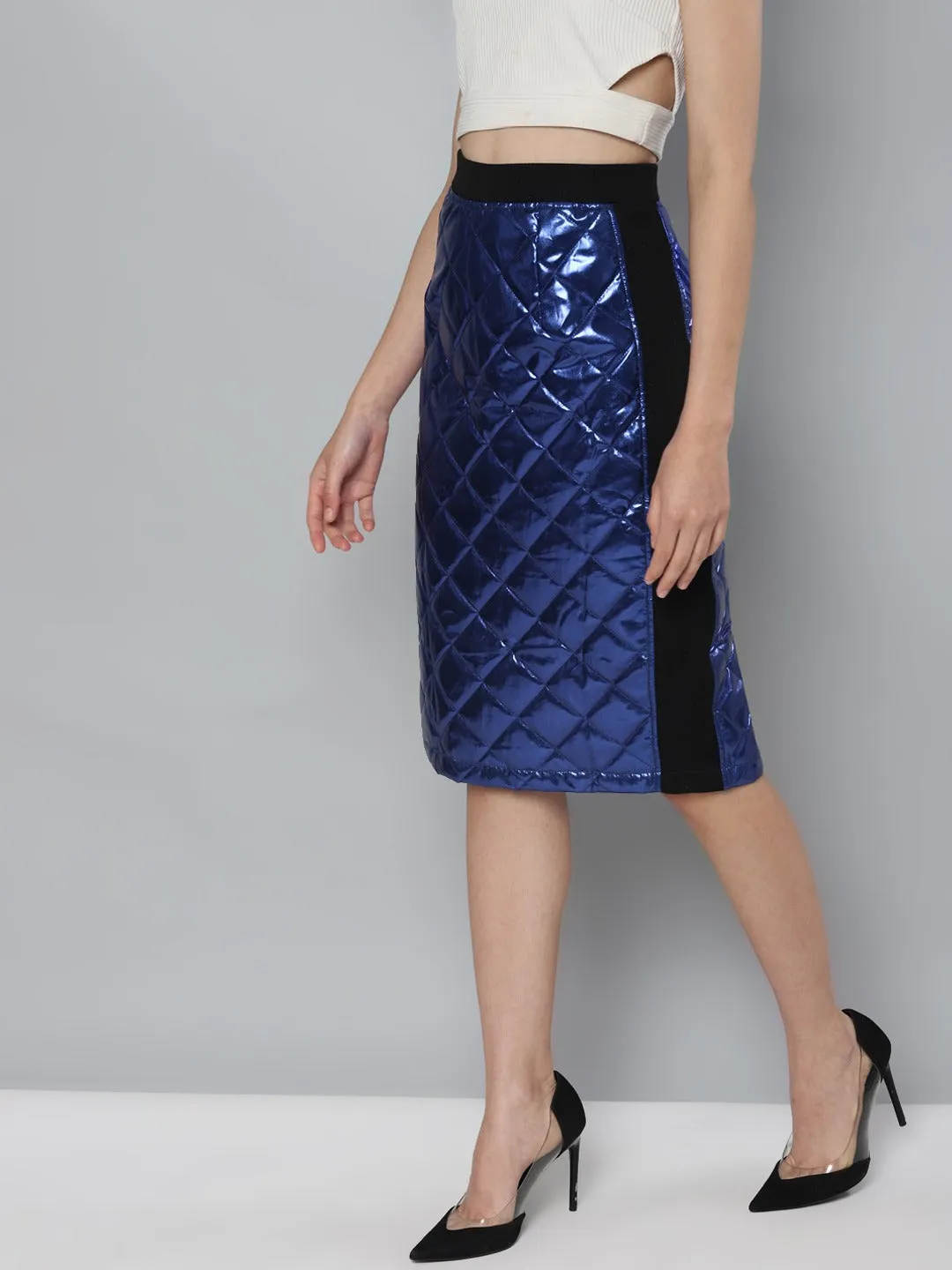 Royal Blue Mettalic Pencil Skirt