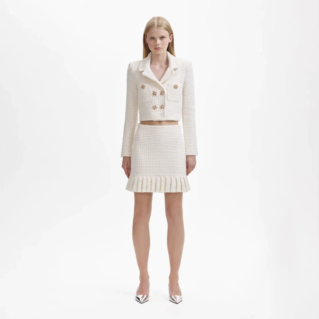 SELF-PORTRAIT Cream Sequin Textured Knit Jacket