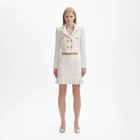 SELF-PORTRAIT Cream Sequin Textured Knit Jacket