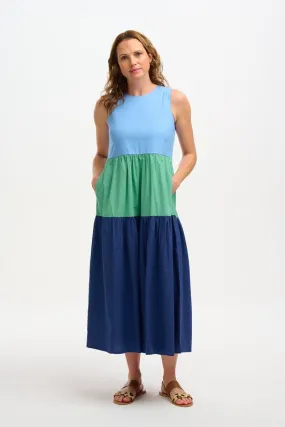 Sugarhill Brighton Juniper Multi Sea Block Colour Maxi Tiered Sundress