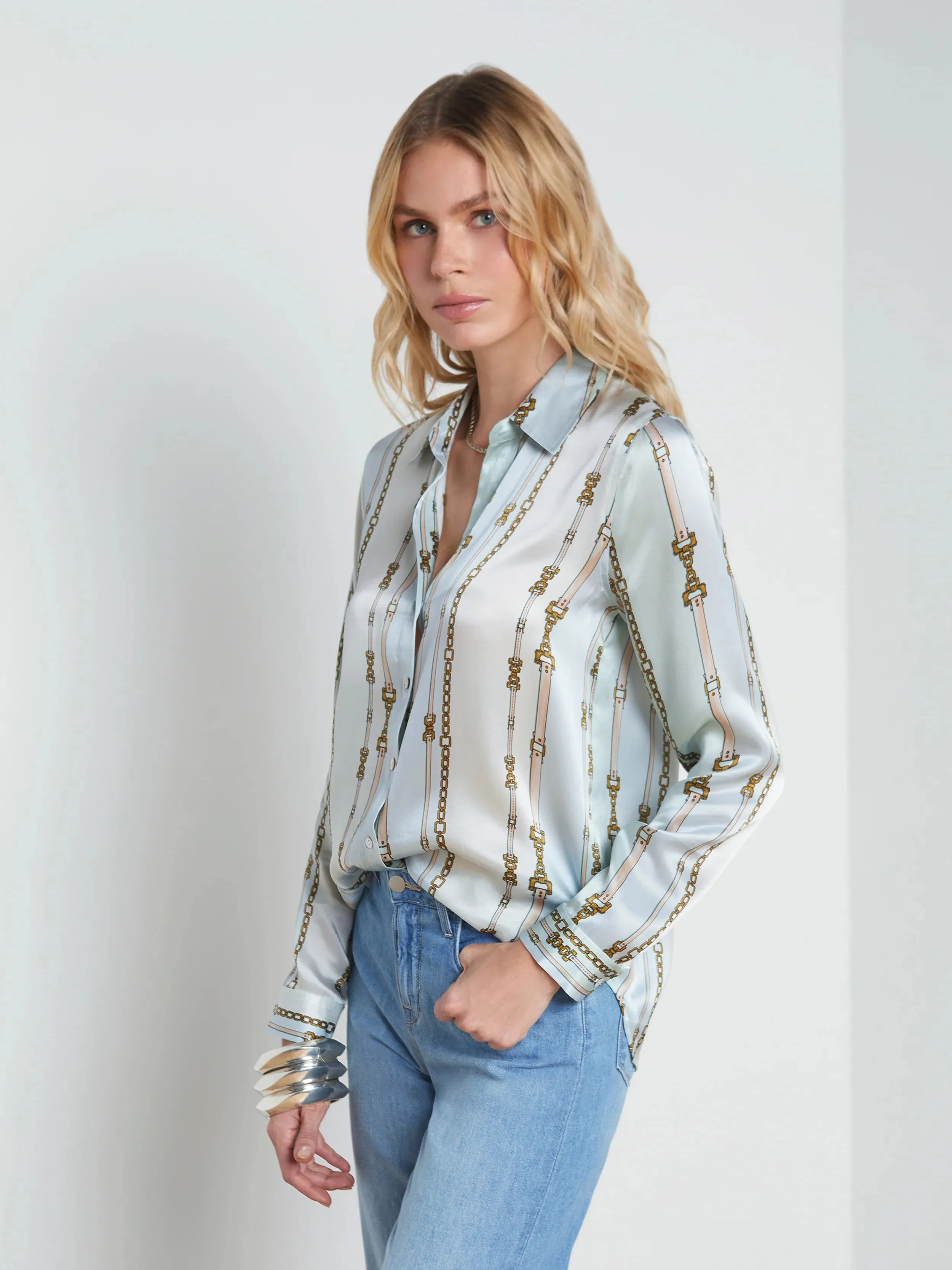 TYLER SILK BLOUSE (PASTEL BELT STRIPE) - L'AGENCE