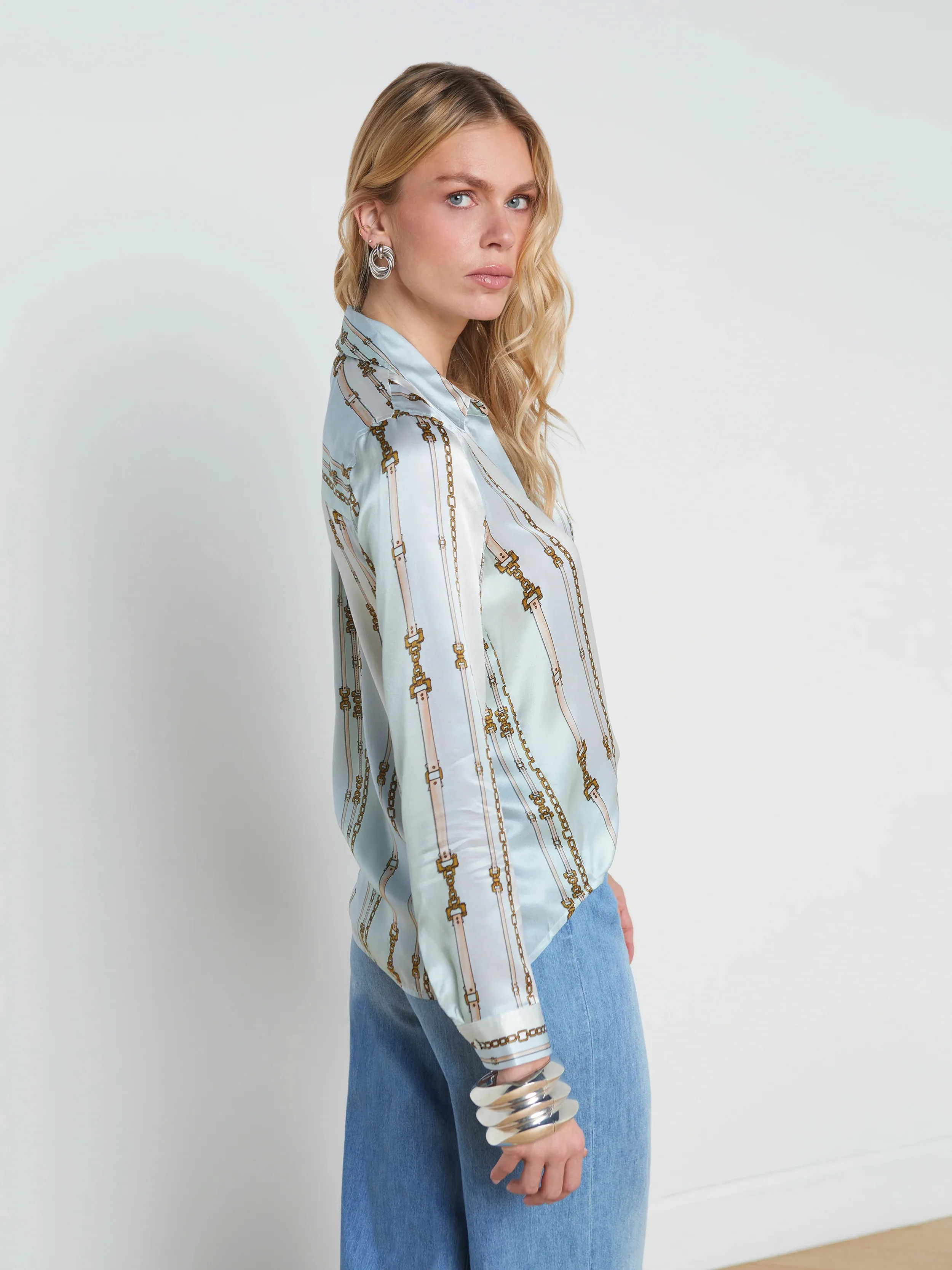 TYLER SILK BLOUSE (PASTEL BELT STRIPE) - L'AGENCE