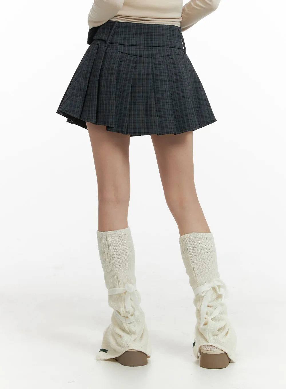 Wide Belt Checkered Mini Skirt CF429