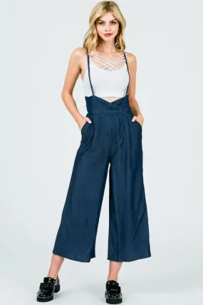 Wide Leg Capri Pants Dark Blue