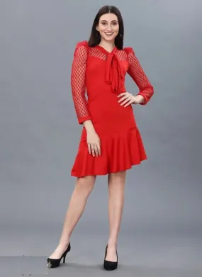 Women New Western Knitted In Lycra Dress - Red