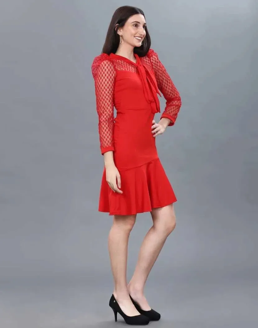 Women New Western Knitted In Lycra Dress - Red