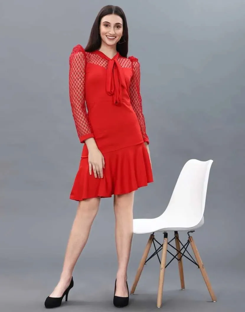 Women New Western Knitted In Lycra Dress - Red