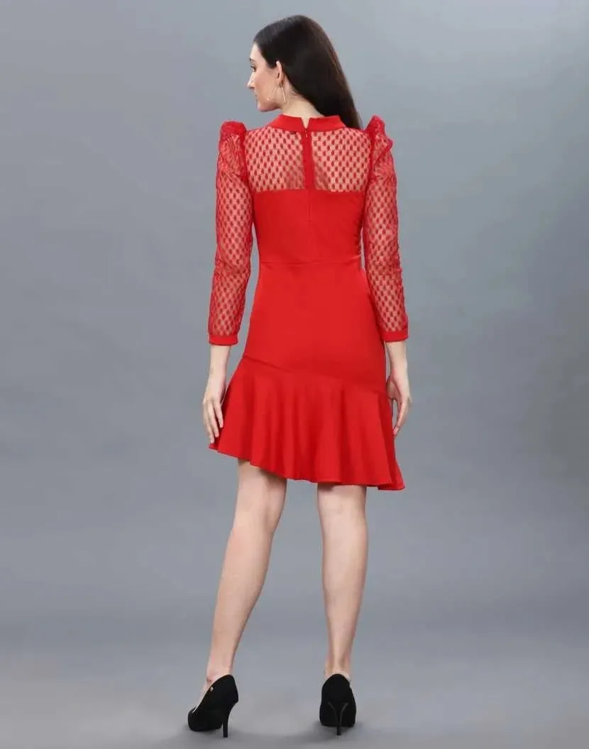 Women New Western Knitted In Lycra Dress - Red