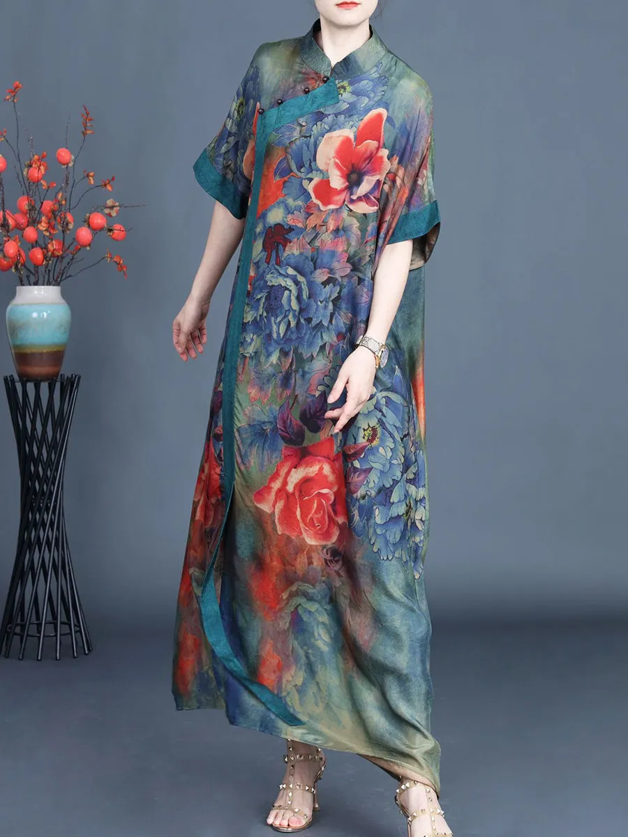 Women Summer Vintage Flower Spliced Robe Dress SC1005