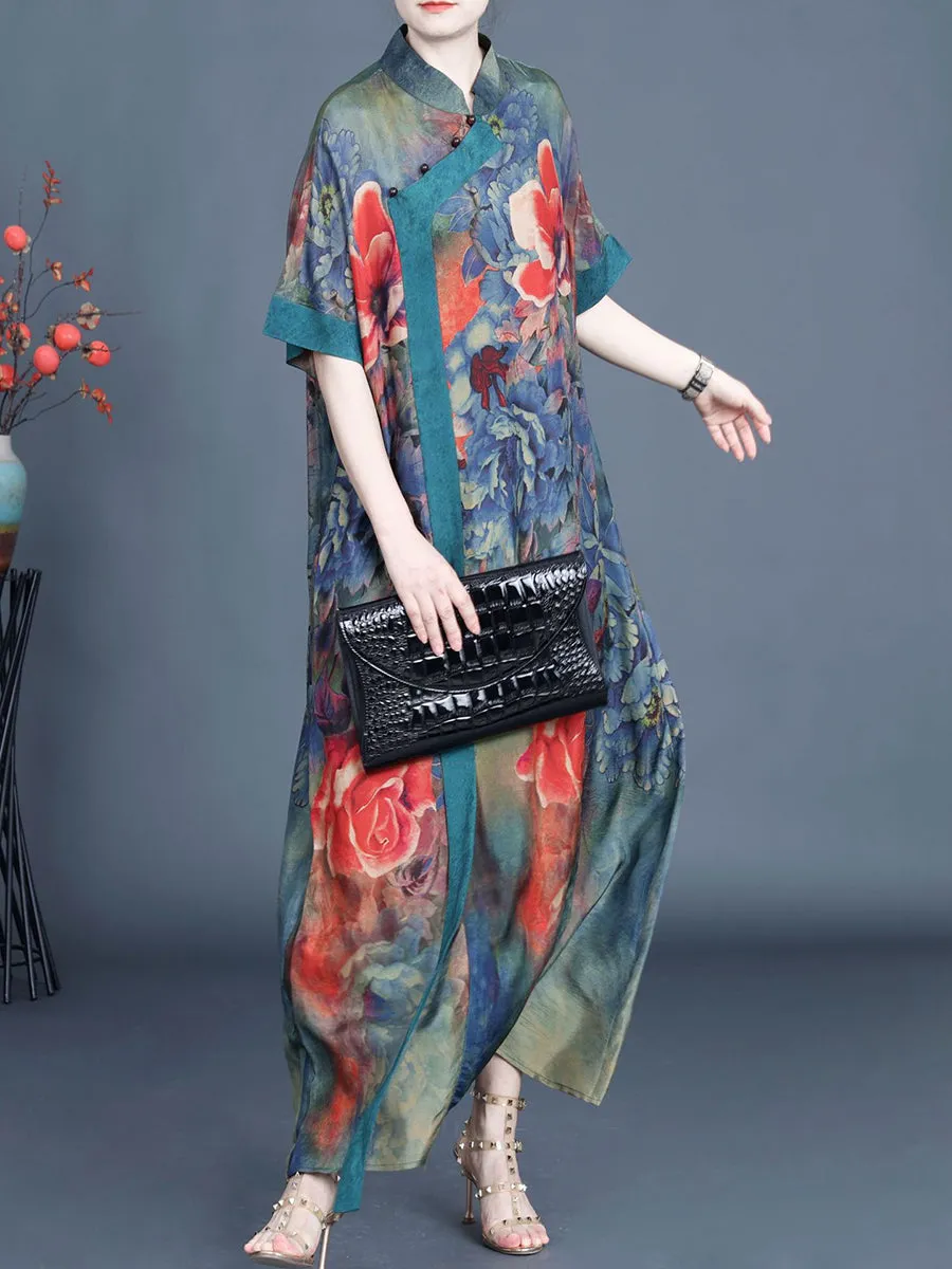 Women Summer Vintage Flower Spliced Robe Dress SC1005