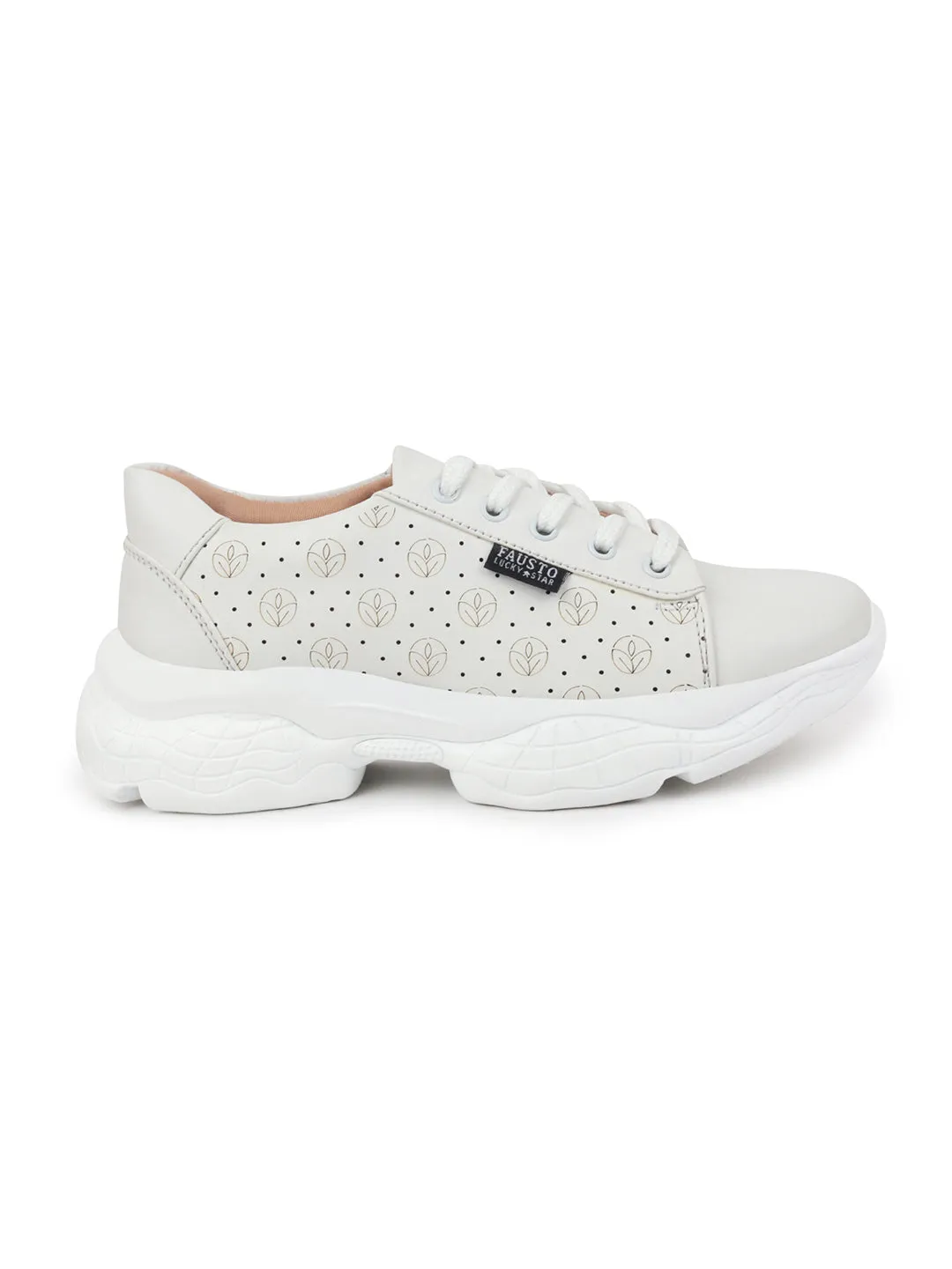 Women White Lace Up Casual Trendy Sneakers