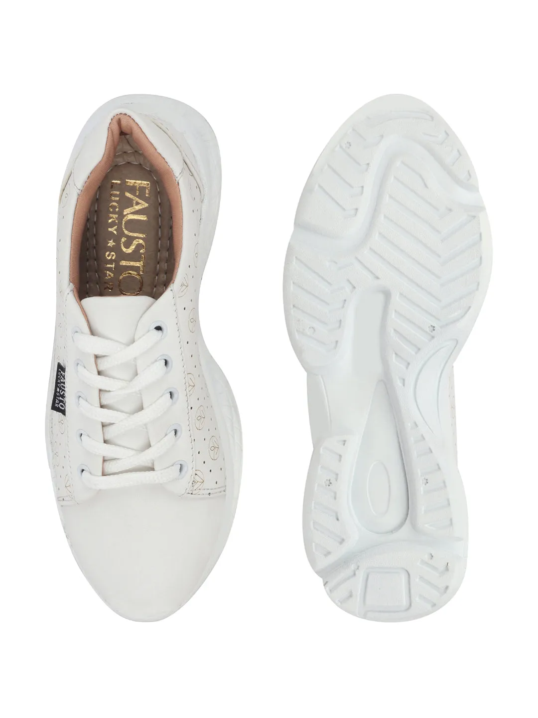 Women White Lace Up Casual Trendy Sneakers