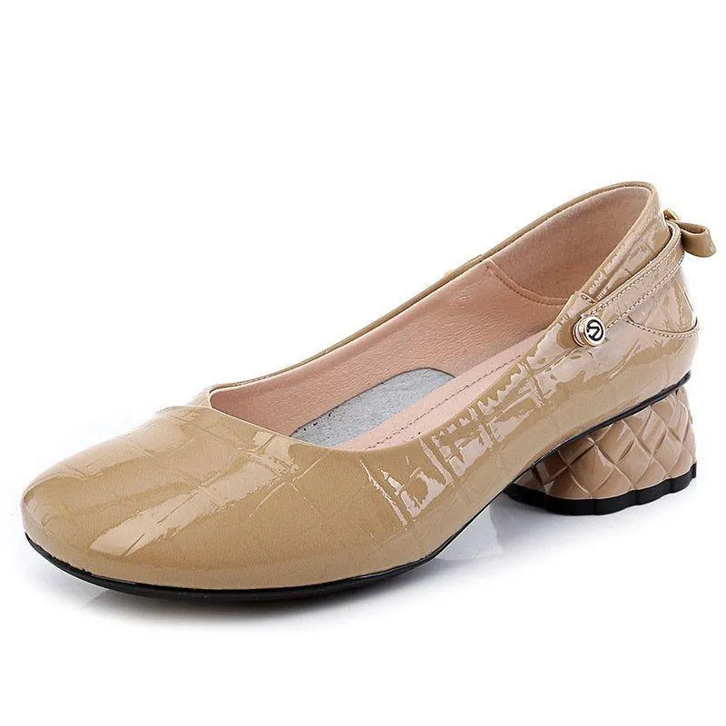 Women's Casual Shoes - Med Heels, Leather Pumps (FX315)