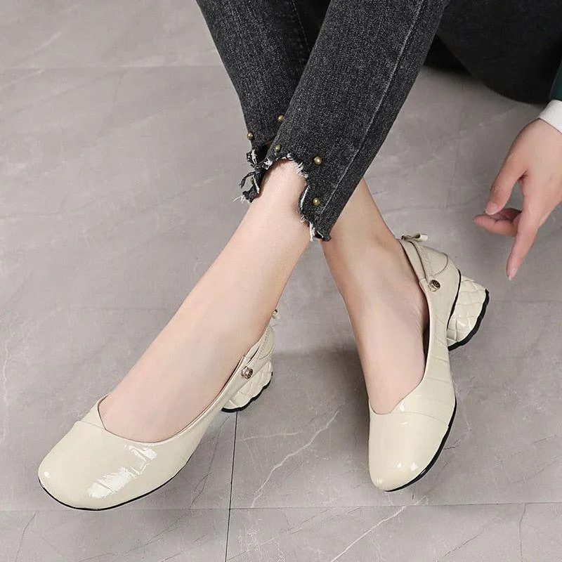 Women's Casual Shoes - Med Heels, Leather Pumps (FX315)