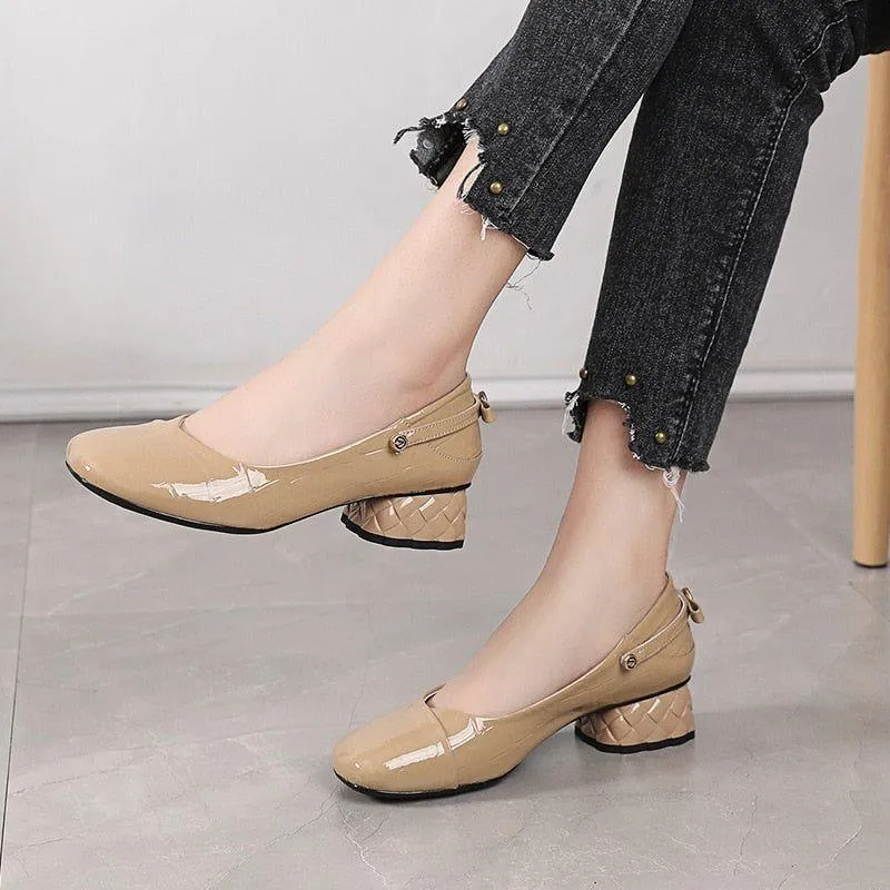 Women's Casual Shoes - Med Heels, Leather Pumps (FX315)